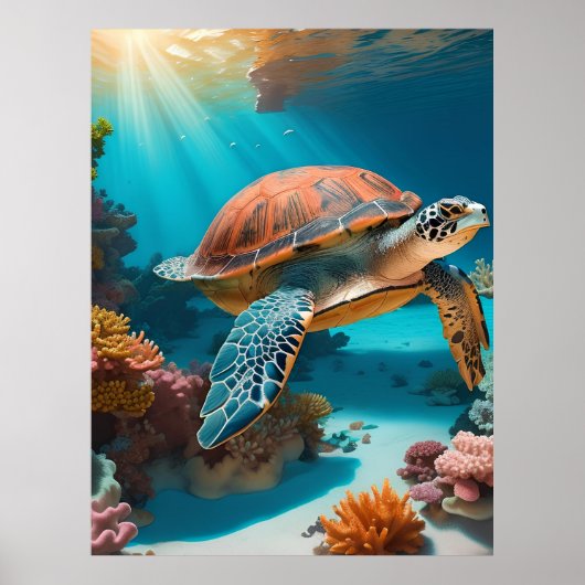 Serene 3D Sea Turtle in Ocean - Tranquil Marine Li Poster (Vorne)