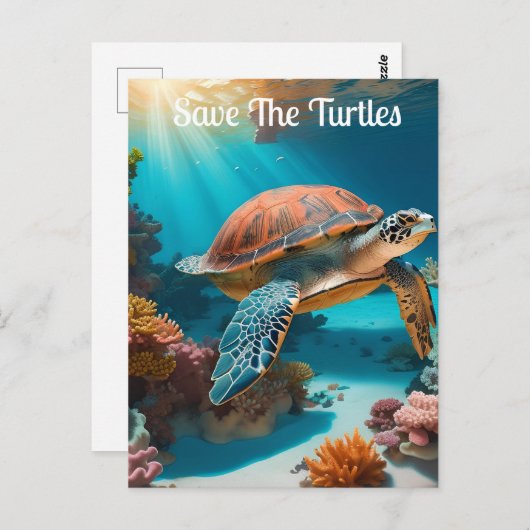Serene 3D Sea Turtle in Ocean - Tranquil Marine Li Postkarte (Vorne/Hinten)