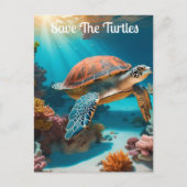 Serene 3D Sea Turtle in Ocean - Tranquil Marine Li Postkarte (Vorderseite)