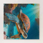 Serene 3D Sea Turtle in Ocean - Tranquil Marine Li Puzzle (Horizontal)