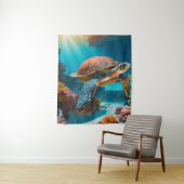 Serene 3D Sea Turtle in Ocean - Tranquil Marine Li Wandteppich (Beispiel)