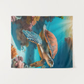 Serene 3D Sea Turtle in Ocean - Tranquil Marine Li Wandteppich (Vorderseite (Horizontal))