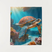Serene 3D Sea Turtle in Ocean - Tranquil Marine Li Wandteppich (Vorderseite)