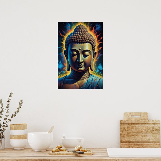 Serene and Calm Buddha Portrait Neon Art Poster (Küche)