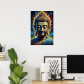 Serene and Calm Buddha Portrait Neon Art Poster (Heimbüro)