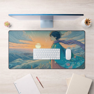 Serene Anime Boy Desk Mat Blick auf den oberen O Schreibtischunterlage