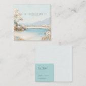 Serene Aqua Lakeside Gold Frame Romantic Floral Quadratische Visitenkarte (Vorne/Hinten)
