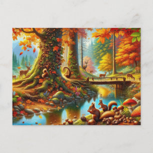Serene Autumn Forest Scene Malerei Postkarte