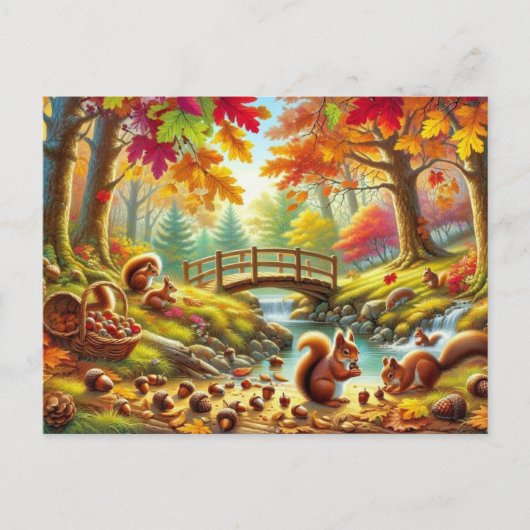Serene Autumn Forest Scene Malerei Postkarte (Vorderseite)