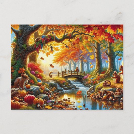 Serene Autumn Forest Scene Malerei Postkarte (Vorderseite)