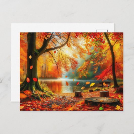 Serene Autumn Forest Scene Malerei Postkarte (Vorne/Hinten)