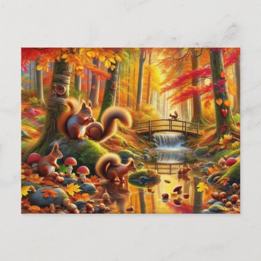Serene Autumn Forest Scene Malerei Postkarte (Vorderseite)