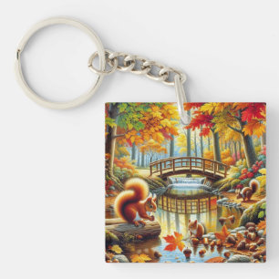 Serene Autumn Forest Scene Malerei Schlüsselanhänger