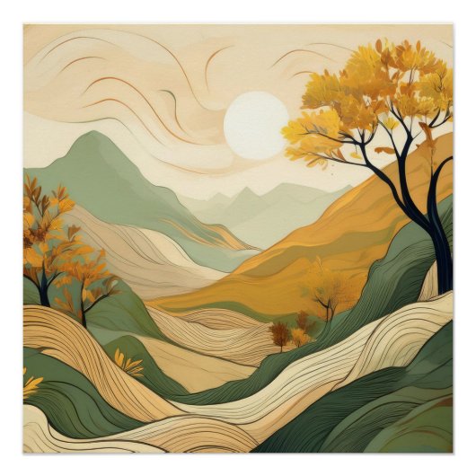 Serene Autumn River - Nature Landschaft Art Poster (Vorderseite)