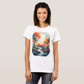 Serene Autumn Sunset: Nature Inspiriert Print T-Shirt (Vorne ganz)