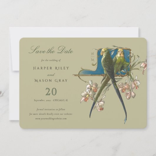 Serene Aviary "Save the Date" Einladung zur Hochze (Vorderseite)