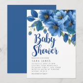 Serene Azure Bloom Baby Shower Invitation Einladung (Vorne/Hinten)
