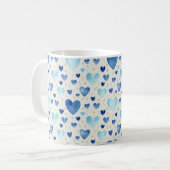 Serene Azure & Gold Wasserfarben-Herzen Kaffeetasse (Vorderseite Links)