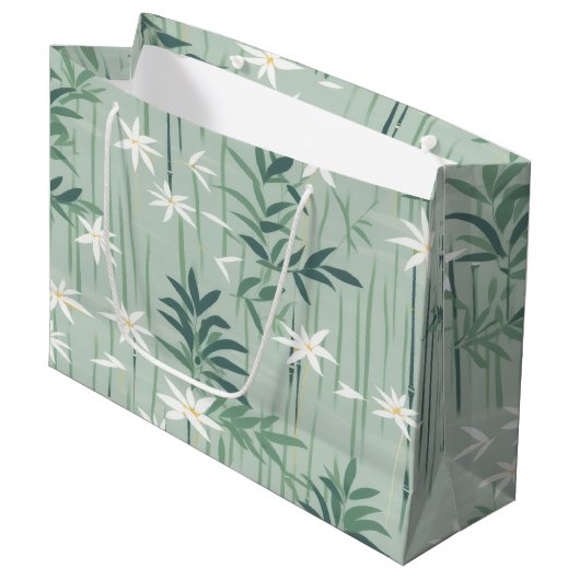 Serene Bamboo Blossom Asiatisch  (4) Große Geschenktüte (Vorderseite Schrägansicht)