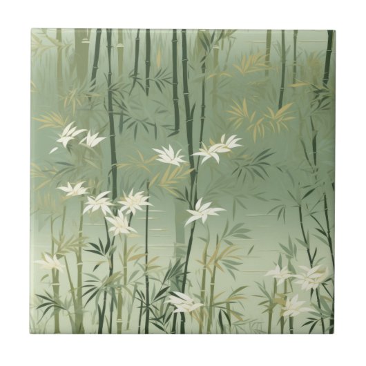Serene Bamboo-Blüten-Asiatisch (6) Fliese (Vorderseite)