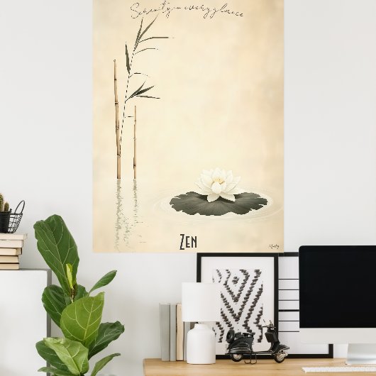 Serene Bamboo und Lotus Zen Art Poster (Heimbüro)
