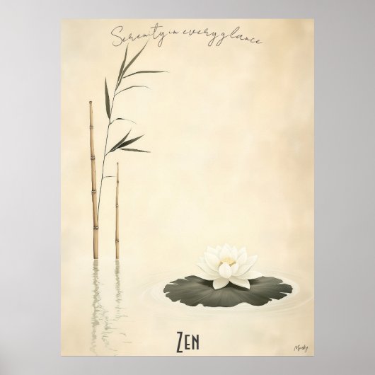 Serene Bamboo und Lotus Zen Art Poster (Vorne)