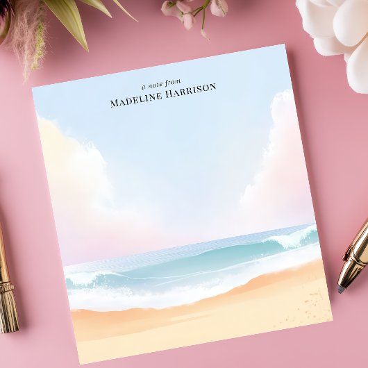 Serene Beach Clouds Ocean Sky Personalisiert Name Notizblock