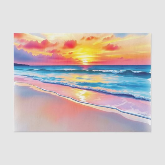 Serene Beach Sunset mit lebhaften Reflektionen Seidenpapier (Vorderseite)