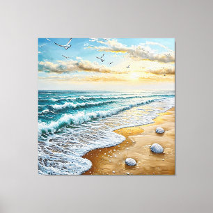 Serene Beachscape mit Wellen, Muscheln Leinwanddruck