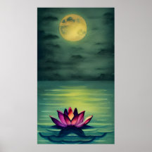 Serene Beautiful Lotus Blume und ein Vollmond