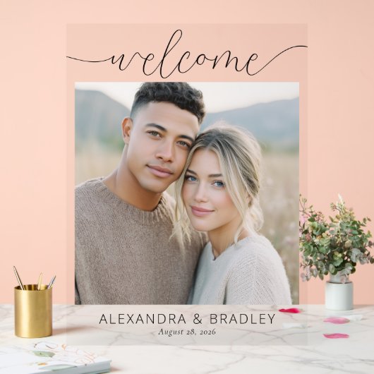 Serene Beige Minimalist Photo Acrylschild (Hochzeit)