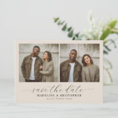 Serene Beige Minimalist Photo Collage Save The Date (Stehend Vorderseite)