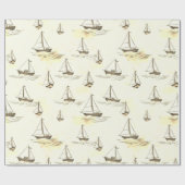 Serene Beige Segelboote auf Sea Pattern Geschenkpapier (Flach)