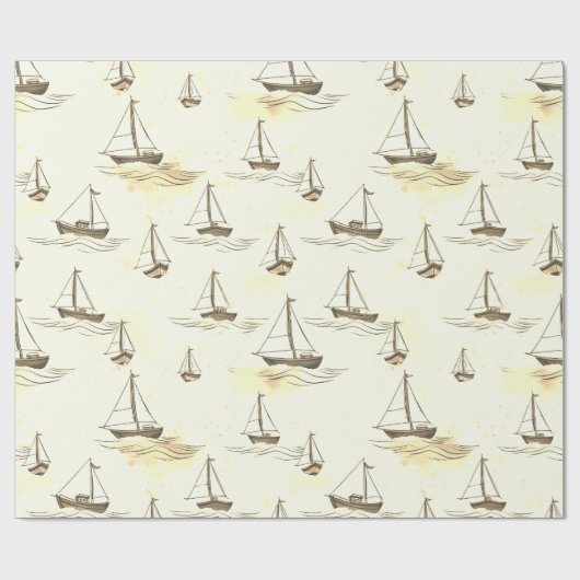 Serene Beige Segelboote auf Sea Pattern Geschenkpapier (Flach)
