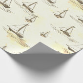 Serene Beige Segelboote auf Sea Pattern Geschenkpapier (Ecke)