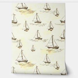 Serene Beige Segelboote auf Sea Pattern Tapete