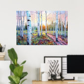 Serene Birch Forest Wasserfarbe Kunst Printing Poster (Heimbüro)