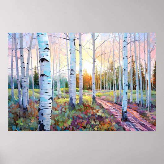 Serene Birch Forest Wasserfarbe Kunst Printing Poster (Vorne)