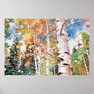 Serene Birch Forest Wasserfarbe Kunst Printing Poster