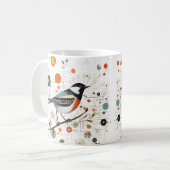 Serene Bird auf Zweig inmitten harmonischer Kreise Kaffeetasse (Vorderseite Links)