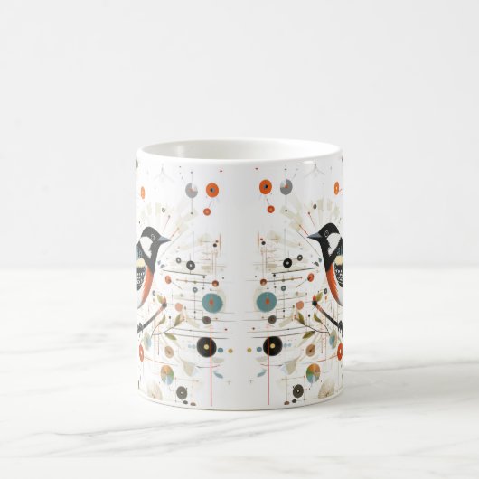 Serene Bird auf Zweig inmitten harmonischer Kreise Kaffeetasse (Mittel)