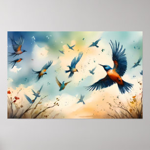 Serene-Bird-Flug - Ruhige Vögel in Bewegung Poster