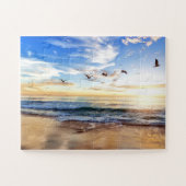 Serene Birds Blue Sky Golden Ocean Sunrise Puzzle (Horizontal)