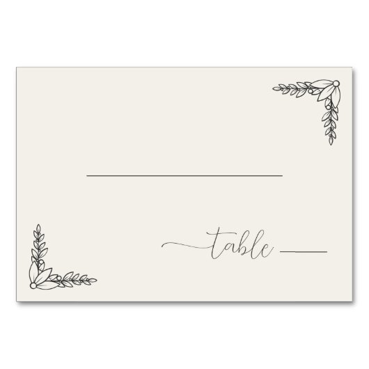 Serene Black Botanical Minimalism Tischnummer (Vorderseite)