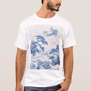 Serene Blau und Weiß Wasserfarben Landschaft Paint T-Shirt
