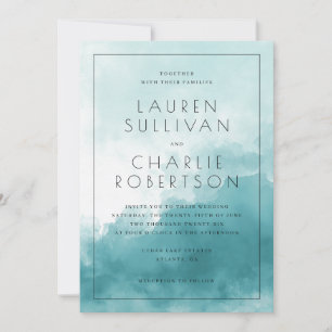 Serene Blaue Aquarell-Hochzeitseinladung Einladung
