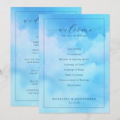 Serene Blaue Aquarell-Hochzeitszeremonie Programm (Vorne/Hinten)