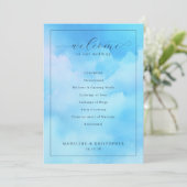 Serene Blaue Aquarell-Hochzeitszeremonie Programm (Stehend Vorderseite)