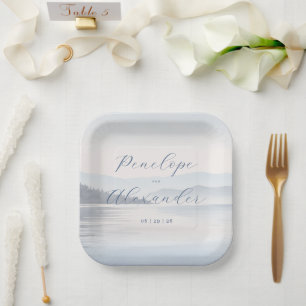 Serene Blaue Aquarell-Landschaft Pappteller