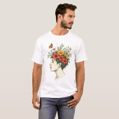 Serene Bloom - Floral Head Woman with Butterfly T-Shirt (Vorne ganz)